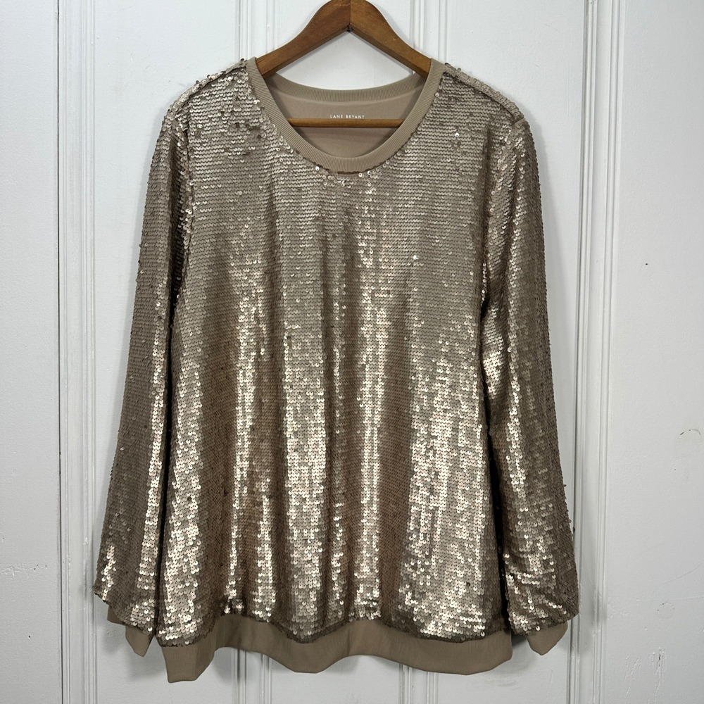 Lane Bryant Sequin Sweatshirt Womens 18 Gold New Long Sleeve Holiday Party